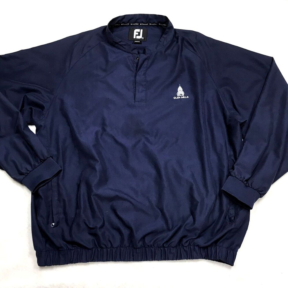 FOOTJOY Golf Windshirt Men XL Navy 1/4 Snap Elastic Waist Cuff Raglan Pullover